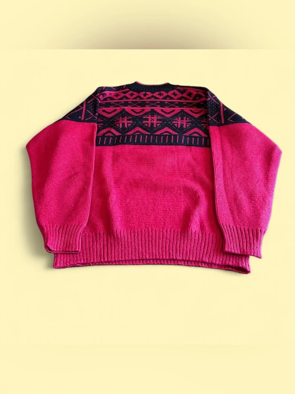 Vintage Obermeyer Red Black Wool Blend Sweater XL Nordic Zip Pullover